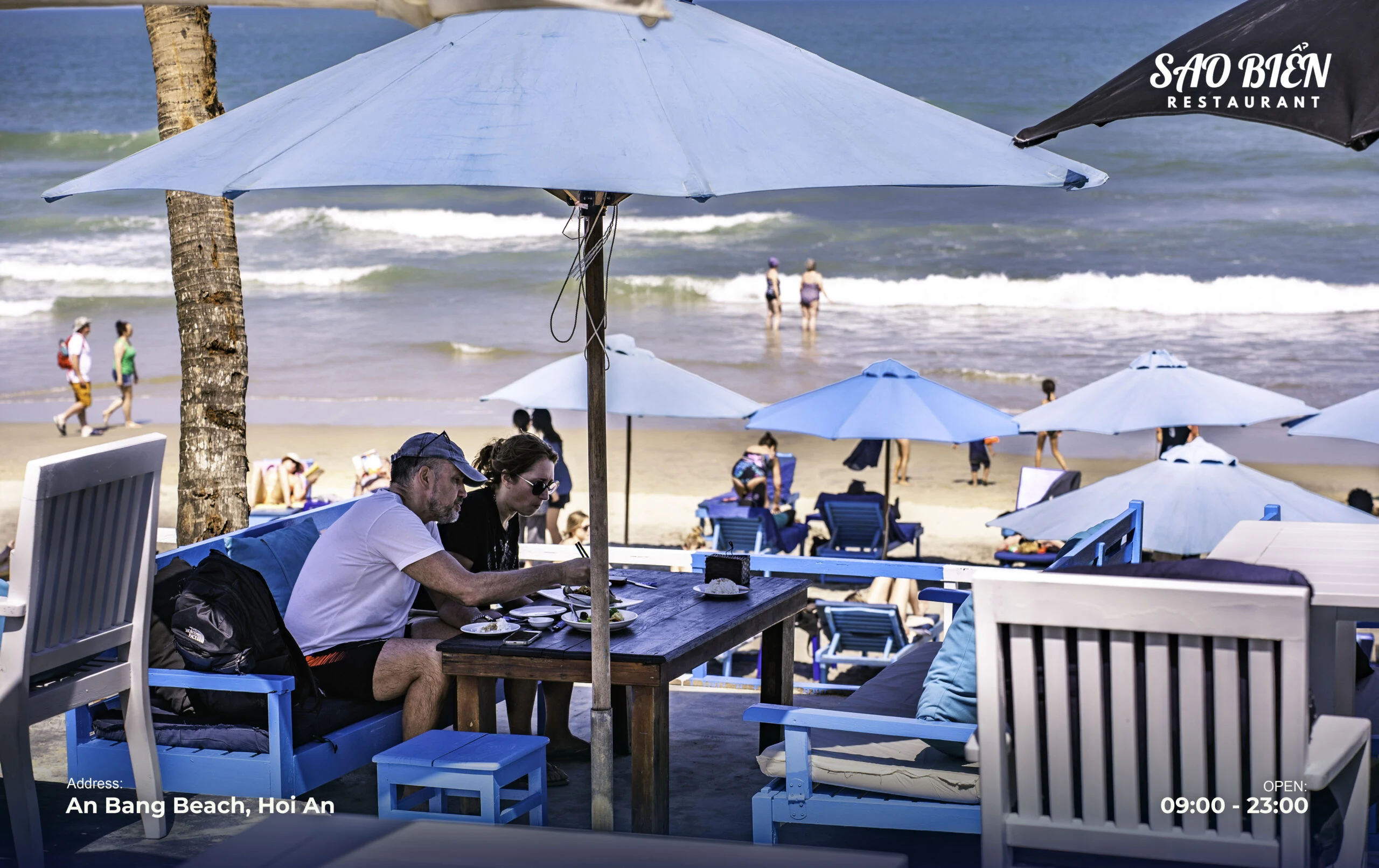 Beach loungers and umbrellas near the ocean