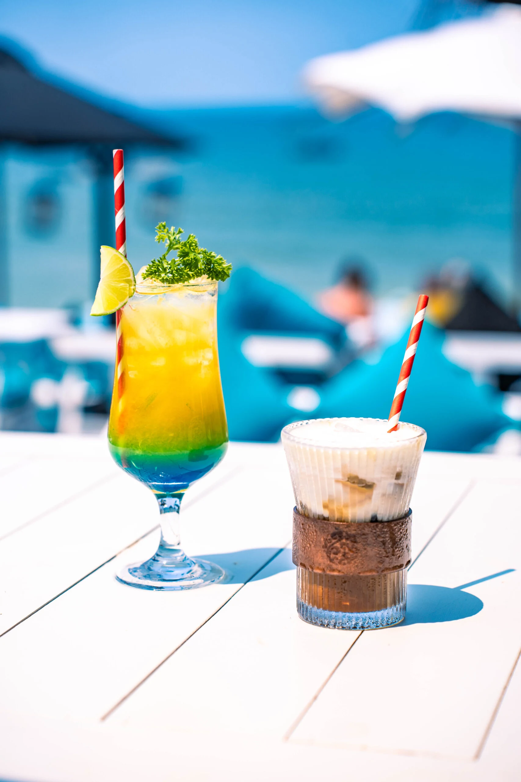 Cocktails served beside the coast at sunset